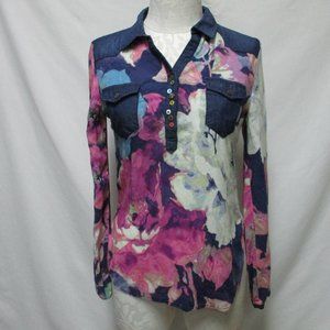 Desigual water color pullover top blouse tunic collared Size Sz Small Sm S